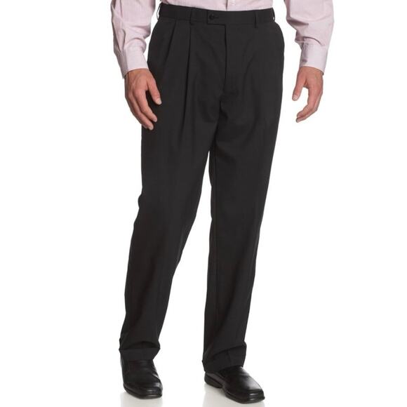 Louis Raphael Luxe Wool Pleated Dress Pants Hidden Waistband Black Classic 34x32 - Picture 1 of 12